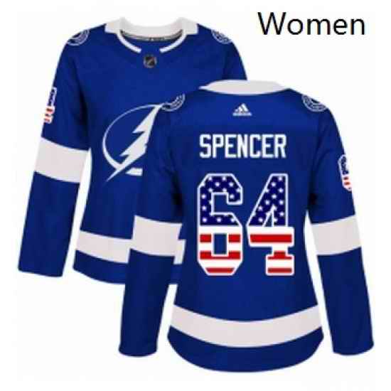 Womens Adidas Tampa Bay Lightning 64 Matthew Spencer Authentic Blue USA Flag Fashion NHL Jersey